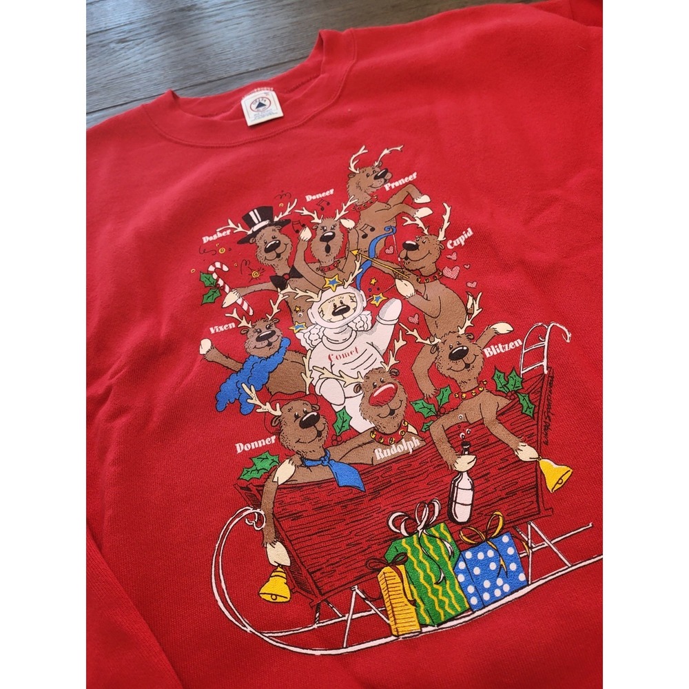 Delta Mid Weight Adult XLUgly Chrismas Sweater Red Graphic Reindeer‎ Sley